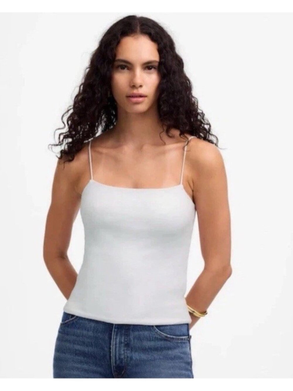 Madewell Square Neck Ribbed Tank Top Spaghetti Strap Fitted White Size XXS
